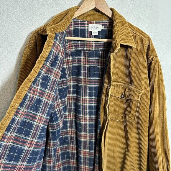 J.Crew Mens Corduroy Shirt Jacket L Brown Plaid Flannel Lined Cotton Heavy - Picture 6 of 9